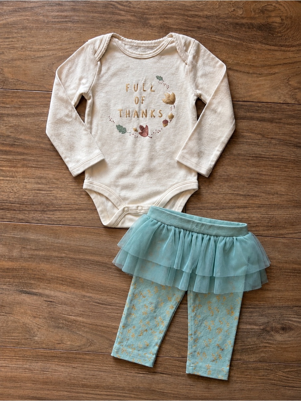 Carter's Cream Bodysuit with Teal Tulle Skirted Leggings